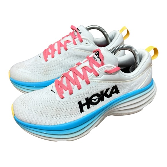 Hoka One One Shoes - Hoka one Bondi 8 Women's size 9D White and Blue Athletic Shoes